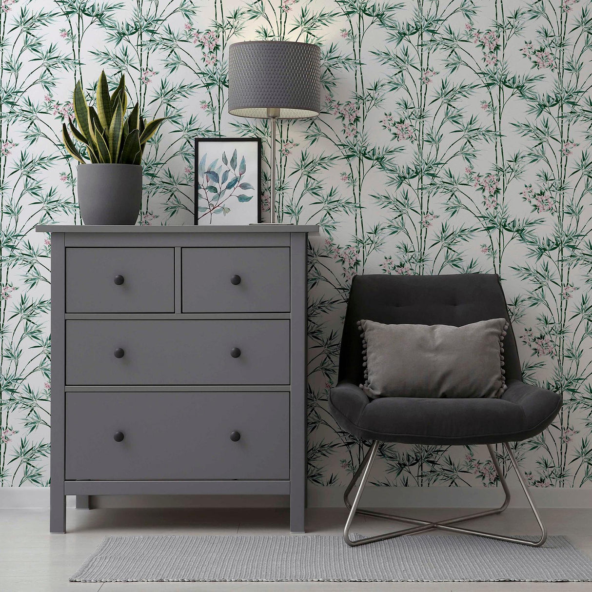 York Ayumi White Glitter Bamboo Wallpaper