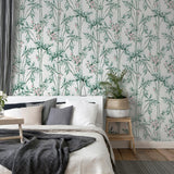 York Ayumi White Glitter Bamboo Wallpaper