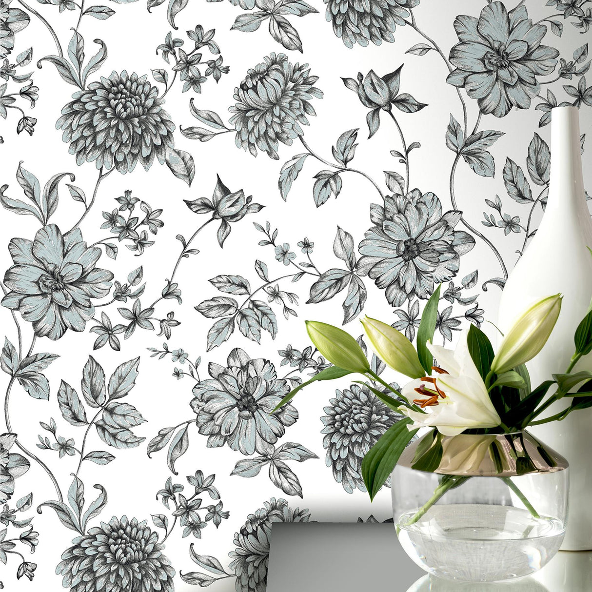 York Della Black Floral Trail Wallpaper