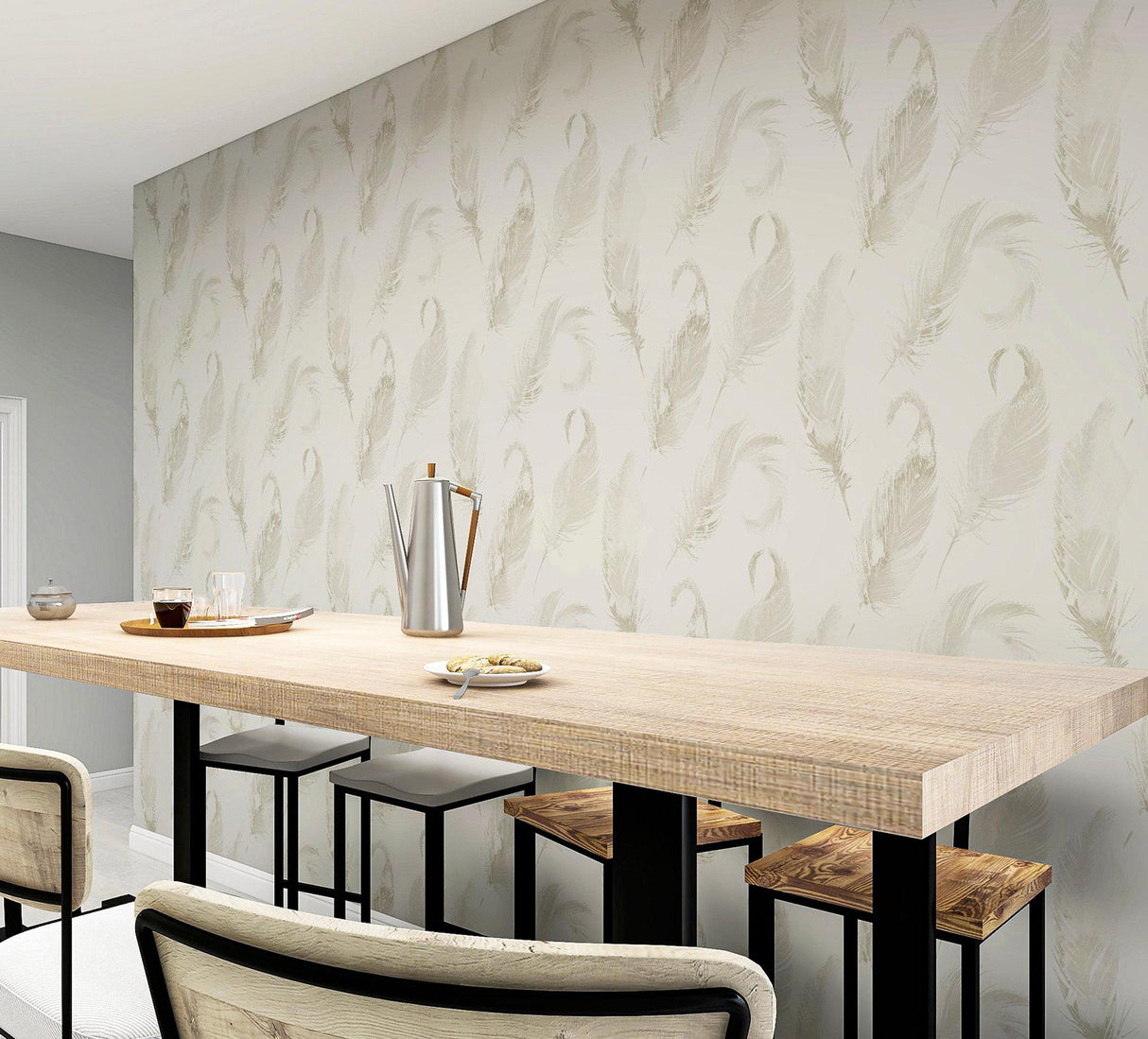 York Natsuko Metallic Feathers Wallpaper