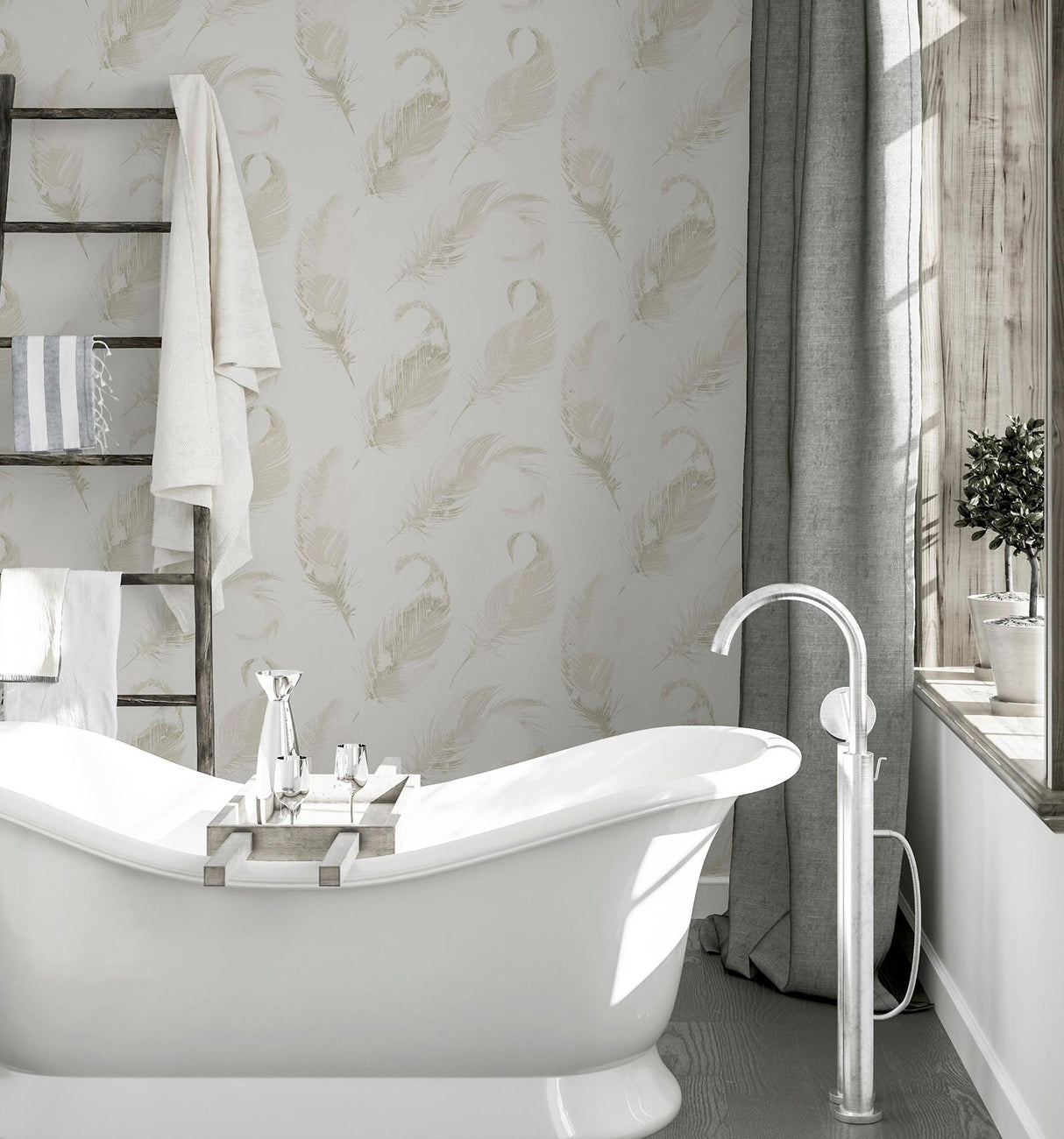 York Natsuko Metallic Feathers Wallpaper