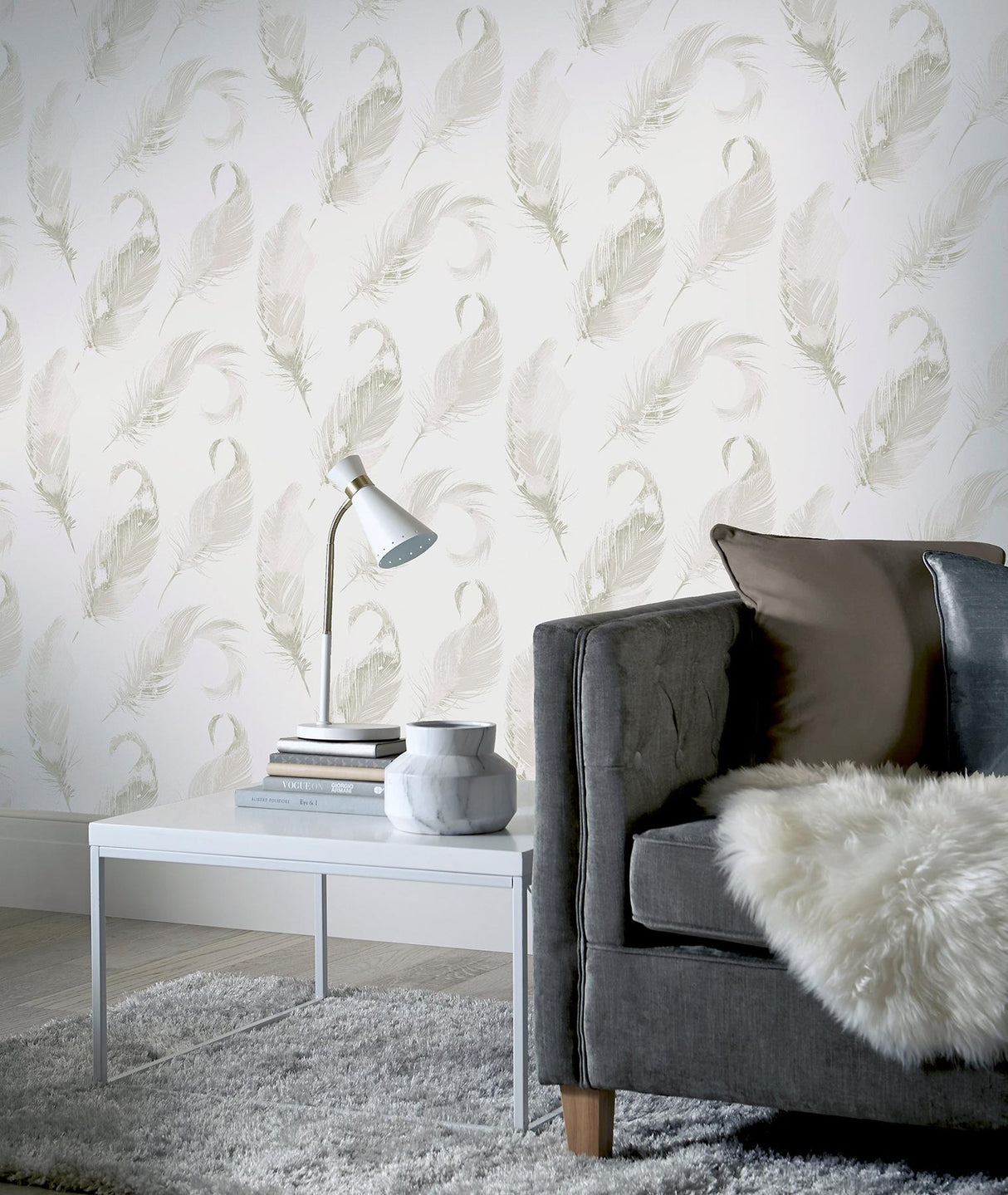 York Natsuko Metallic Feathers Wallpaper