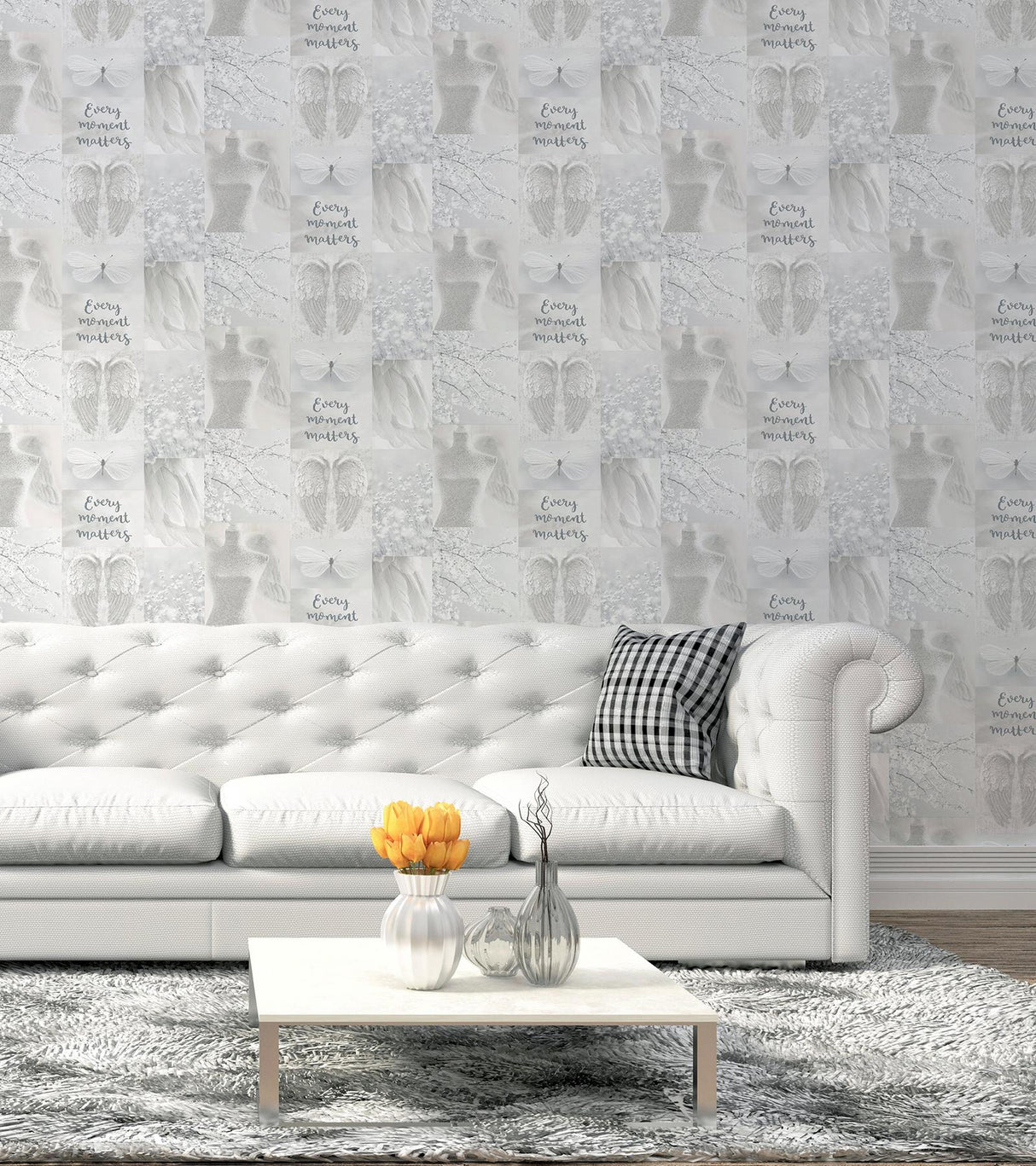 York Chou Light Grey Inspirational Wallpaper
