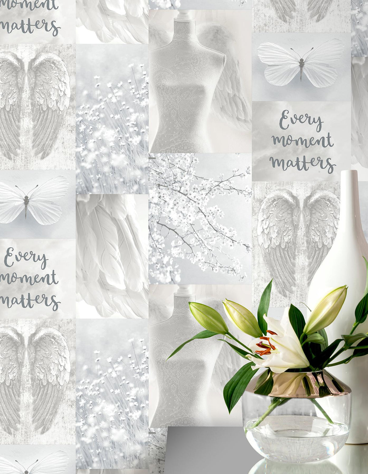 York Chou Light Grey Inspirational Wallpaper