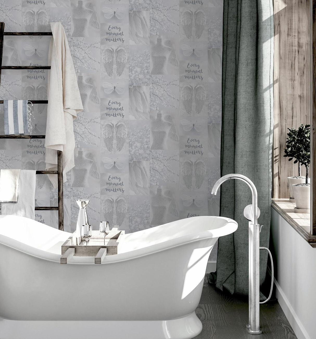 York Chou Light Grey Inspirational Wallpaper