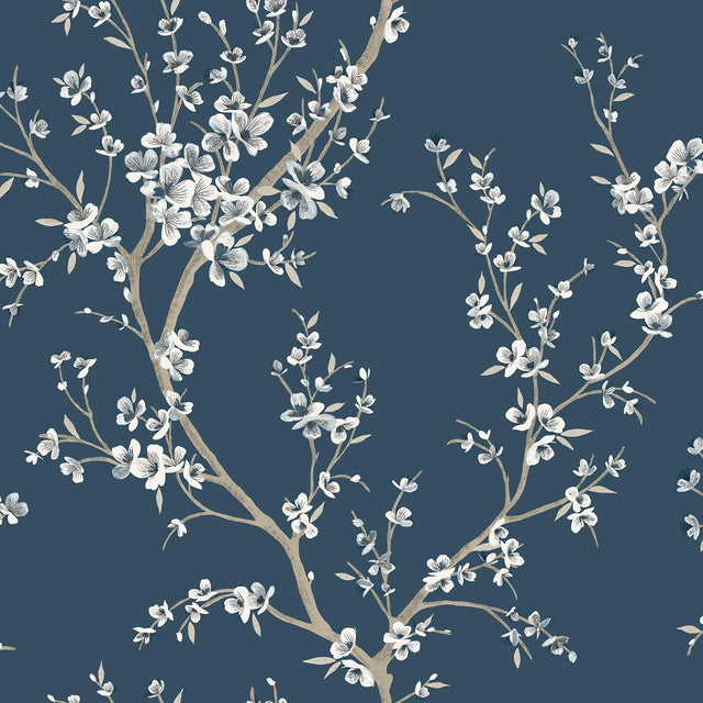 York Kaia Blue Flowering Tree Wallpaper