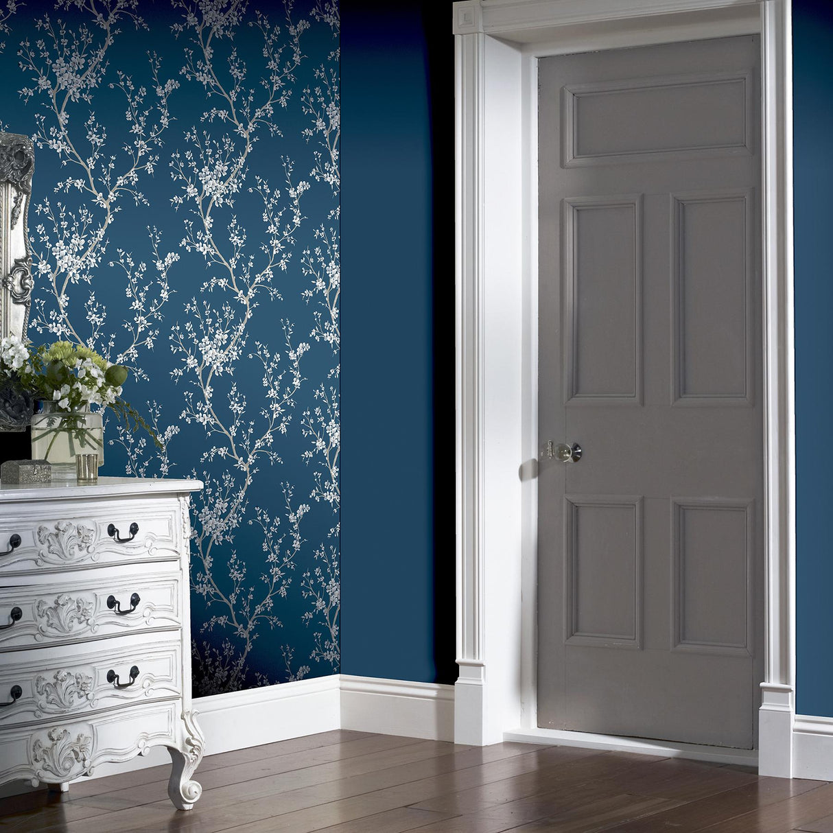 York Kaia Blue Flowering Tree Wallpaper
