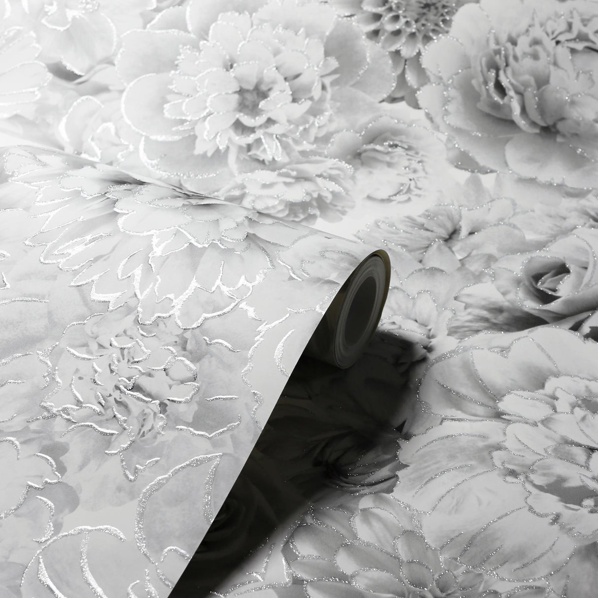 York Clarissa Grey Glitter Bloom Wallpaper