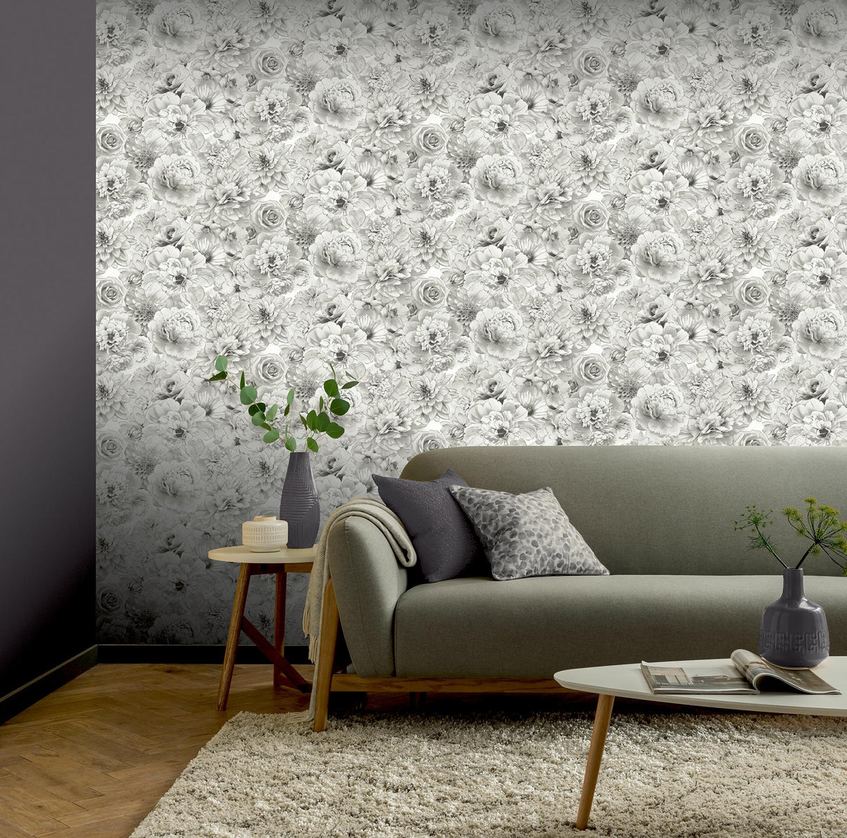 York Clarissa Grey Glitter Bloom Wallpaper