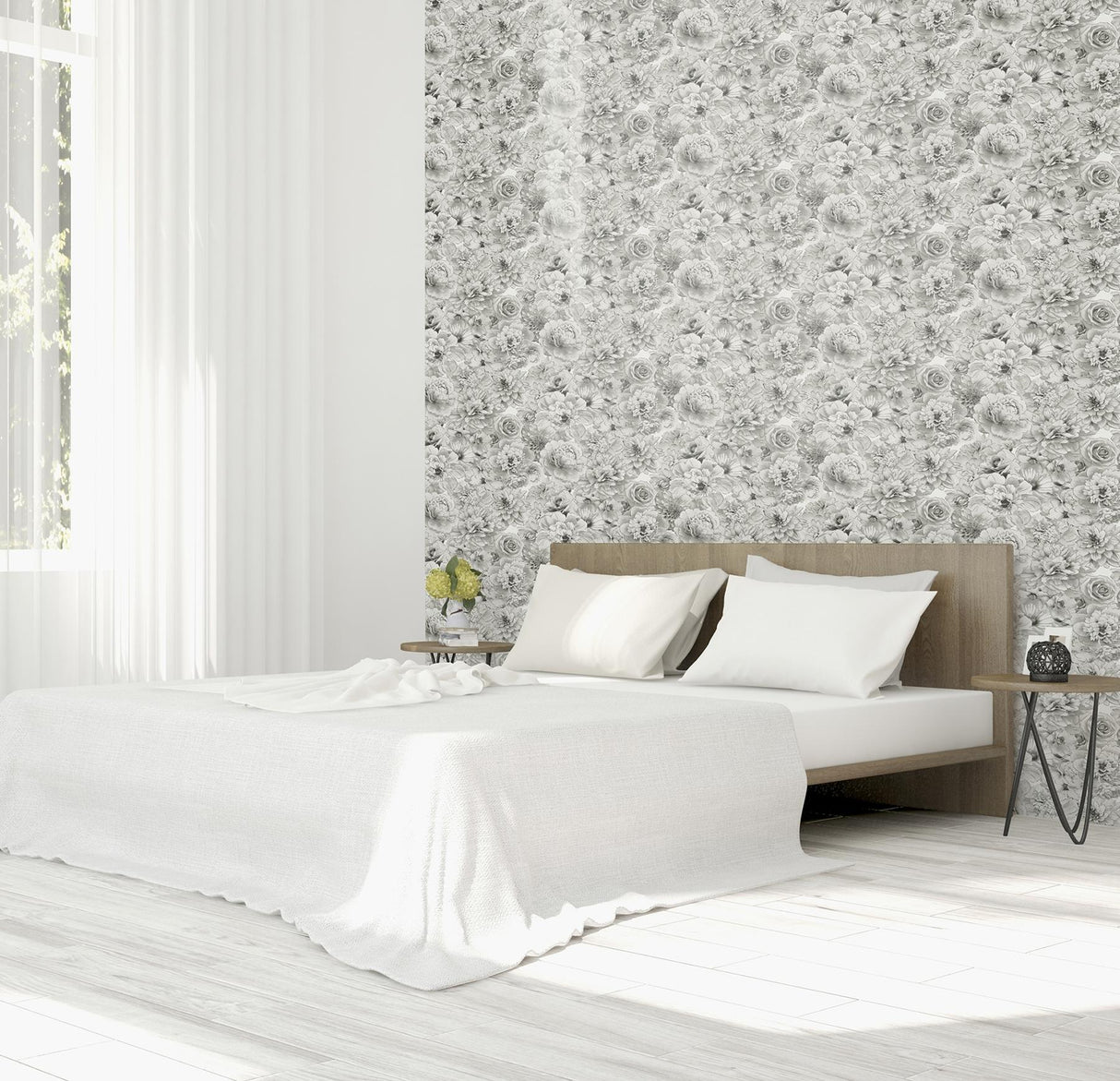 York Clarissa Grey Glitter Bloom Wallpaper