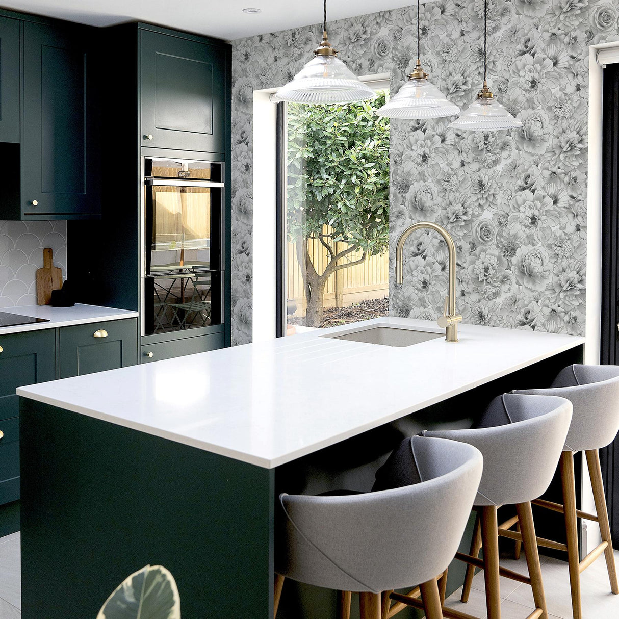 York Clarissa Grey Glitter Bloom Wallpaper