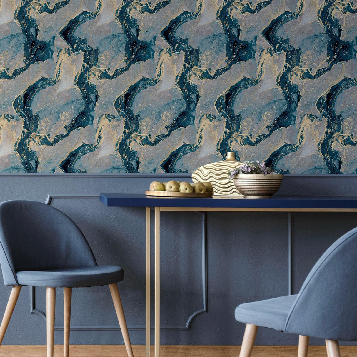 York Ursula Dark Blue Abstract Wallpaper