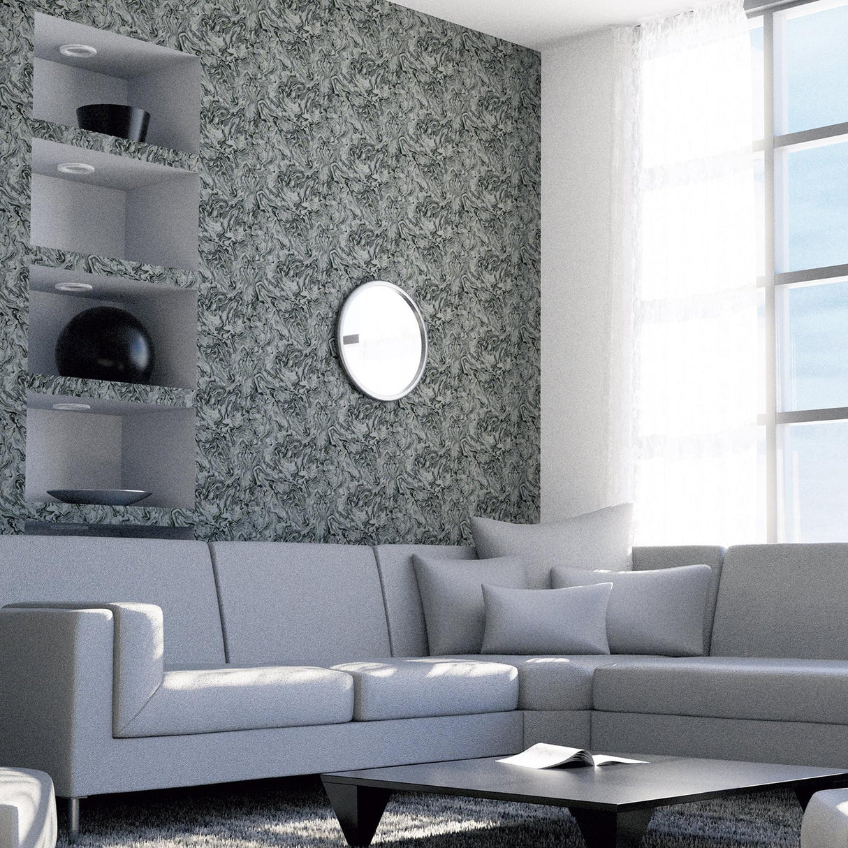 York Osgood Charcoal Marbled Wallpaper