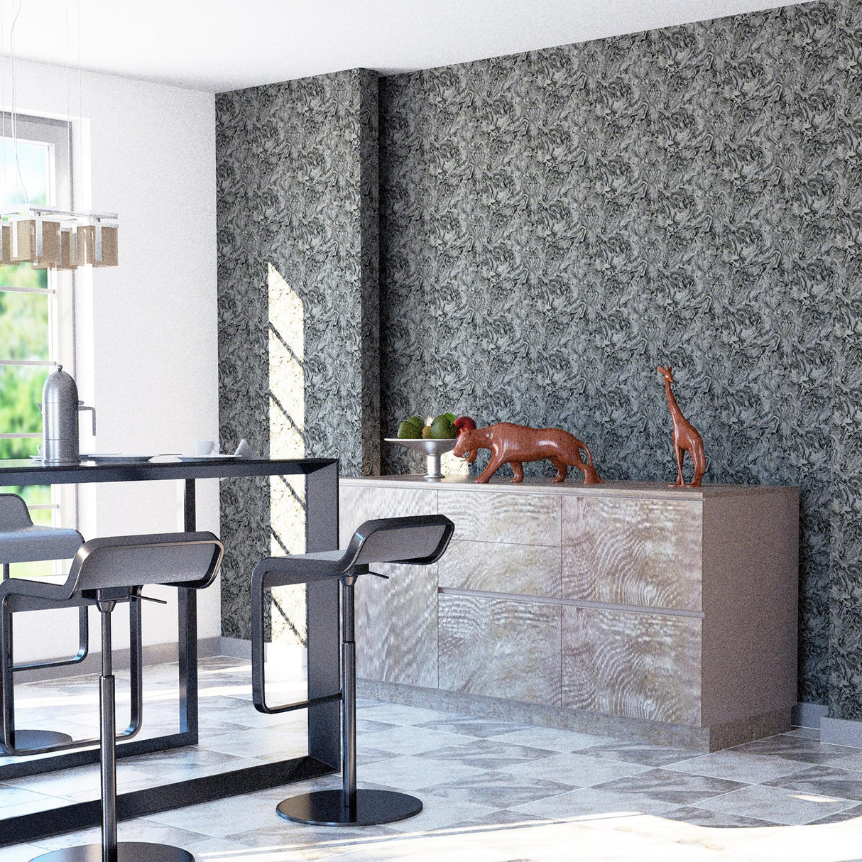 York Osgood Charcoal Marbled Wallpaper
