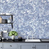 York Osgood Navy Marbled Wallpaper