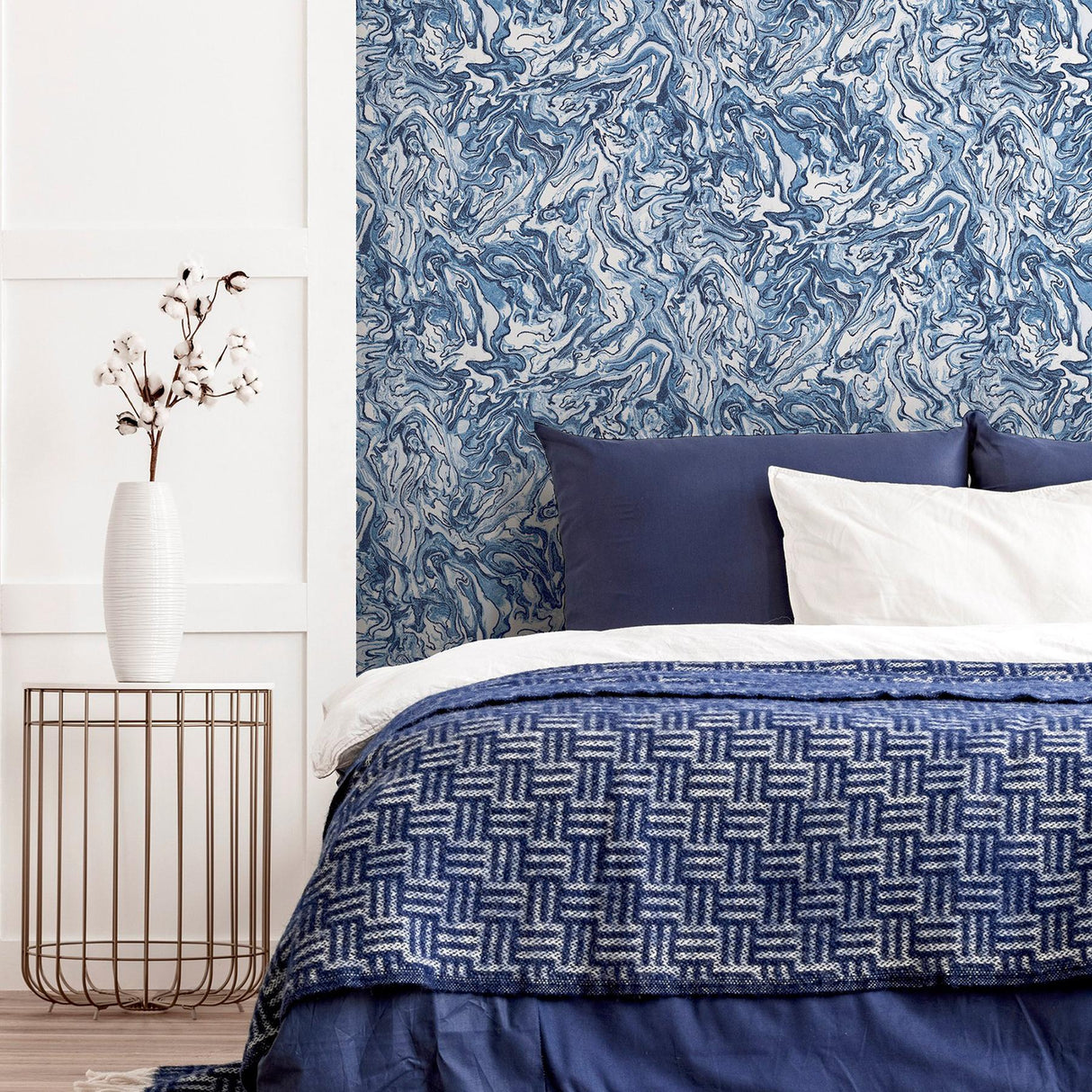 York Osgood Navy Marbled Wallpaper