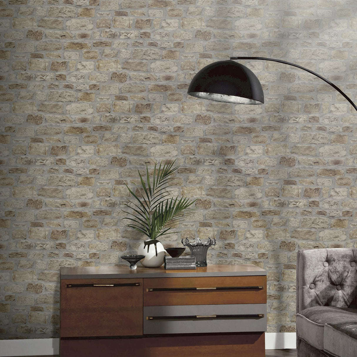 York Atticus Neutral Country Stone Wallpaper