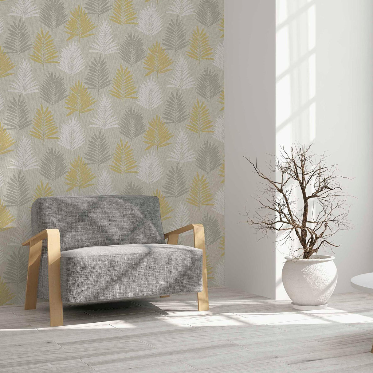 York Willis Mustard Palm Frond Wallpaper