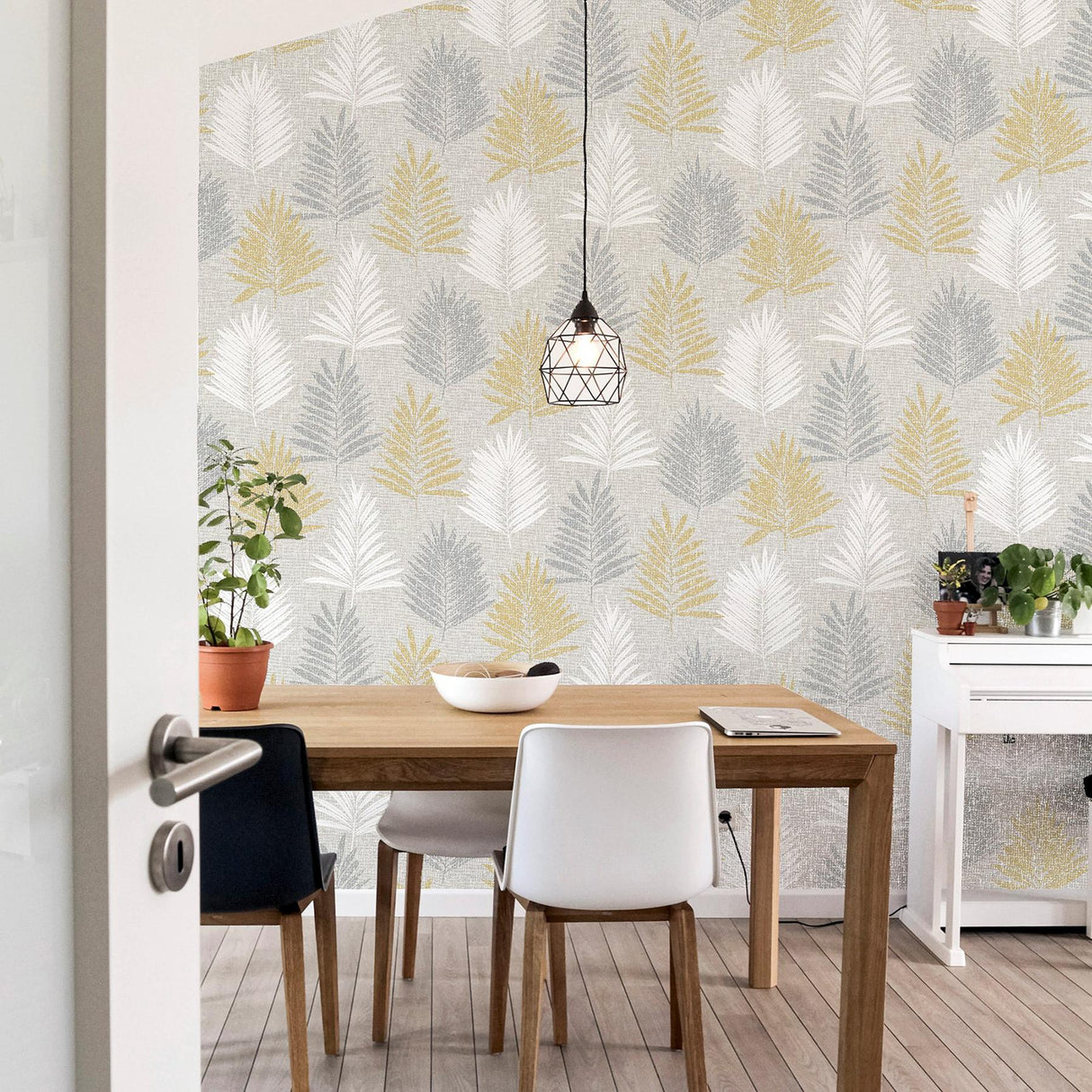 York Willis Mustard Palm Frond Wallpaper