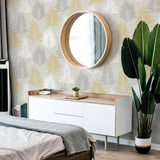 York Willis Mustard Palm Frond Wallpaper