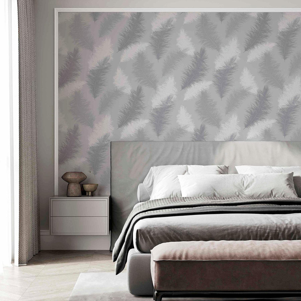 York Sussurro Grey Feathers Wallpaper
