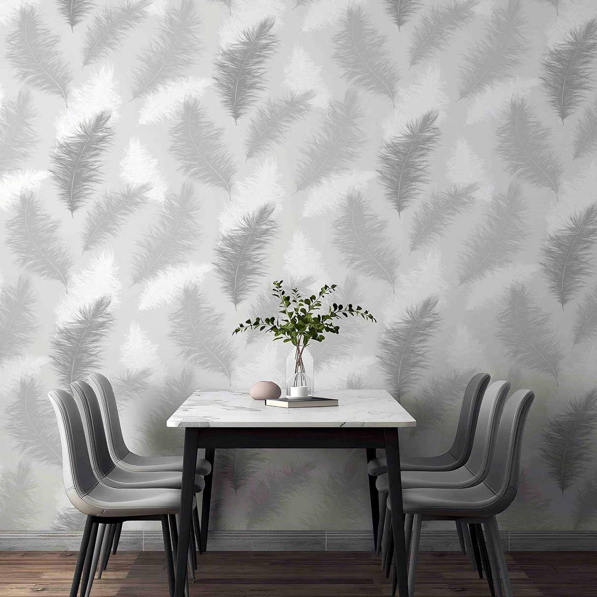 York Sussurro Grey Feathers Wallpaper