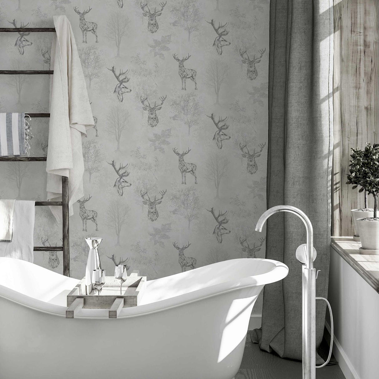 York Gilbert Black Etched Stag Wallpaper