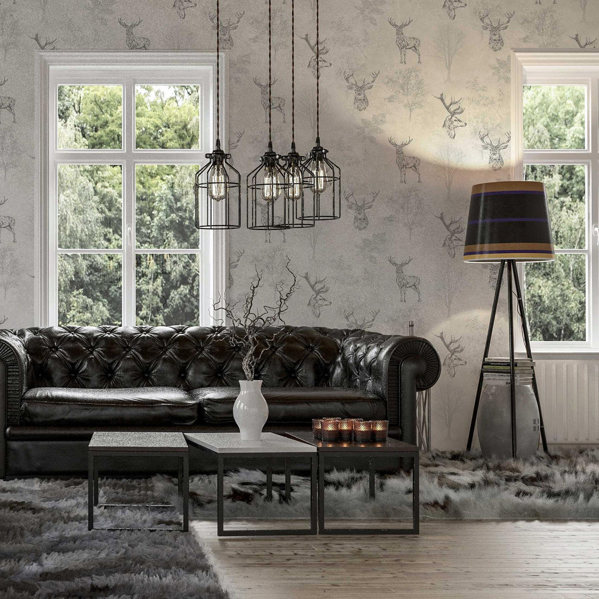 York Gilbert Black Etched Stag Wallpaper