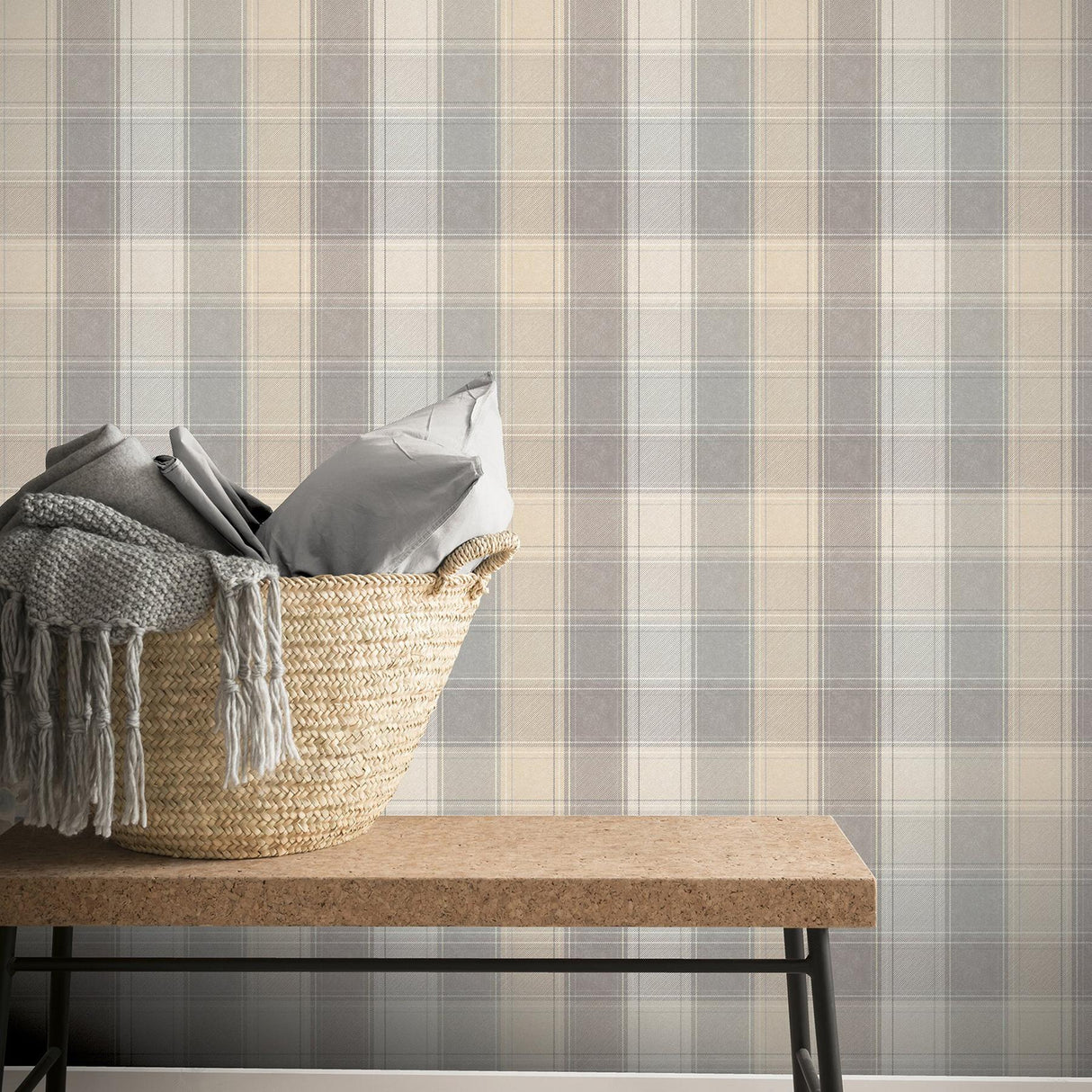 York Geraldine Grey Plaid Wallpaper