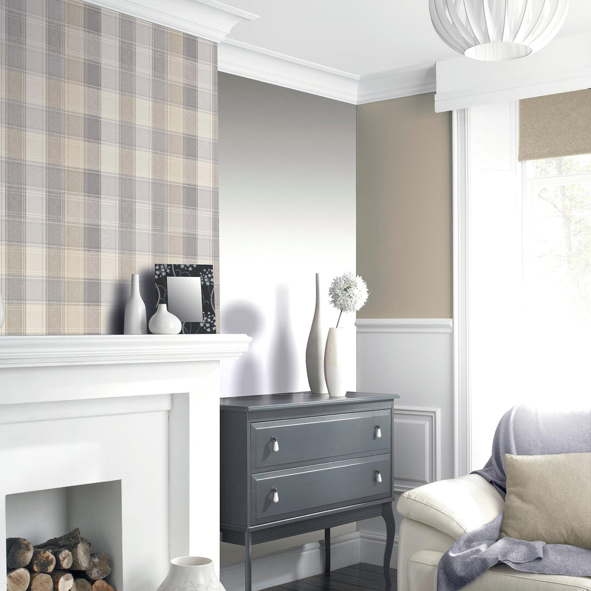 York Geraldine Grey Plaid Wallpaper