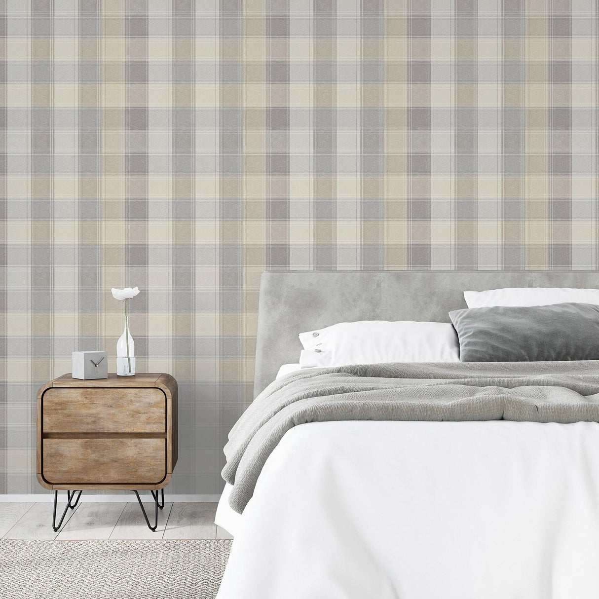 York Geraldine Grey Plaid Wallpaper