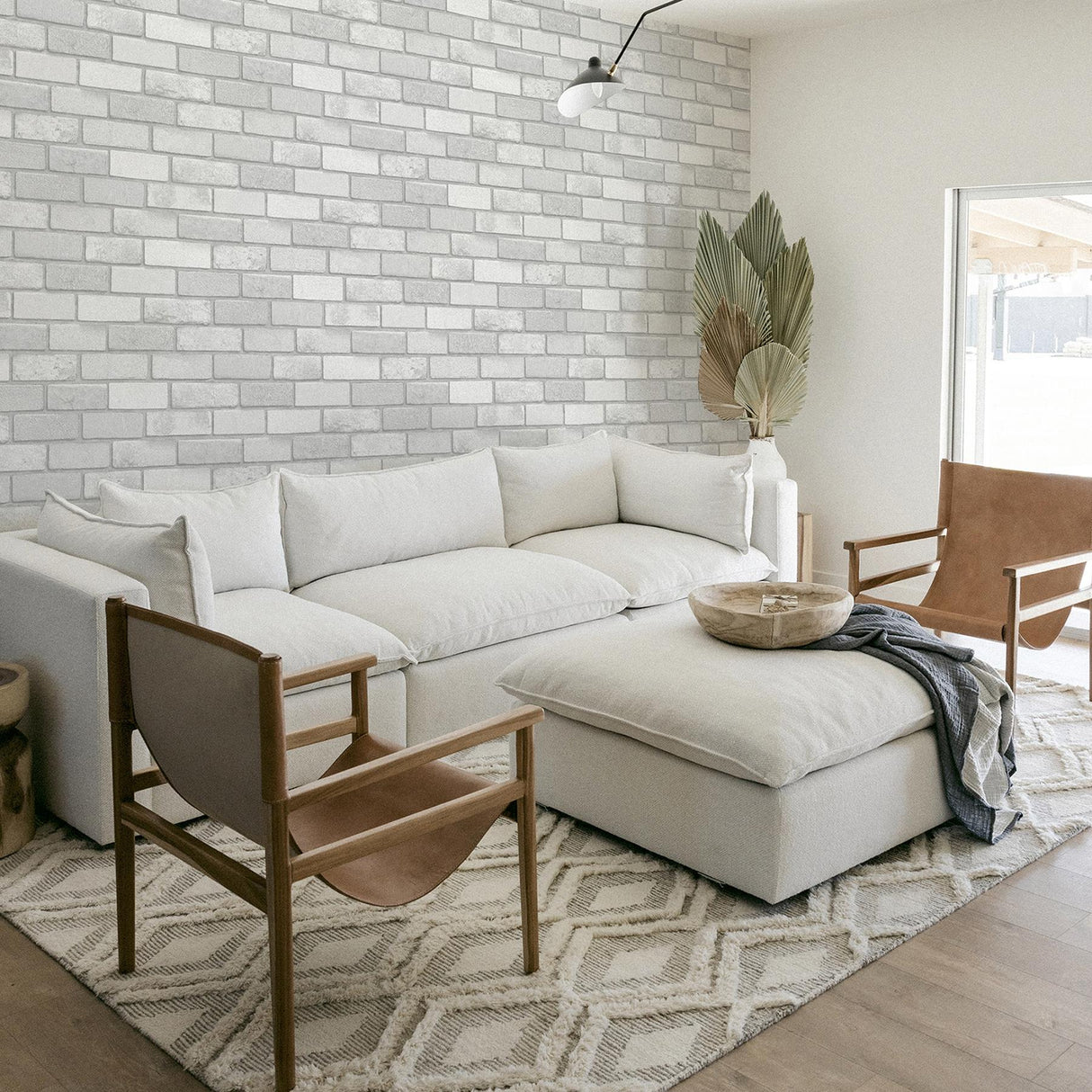 York Irving White Diamond Brick Wallpaper