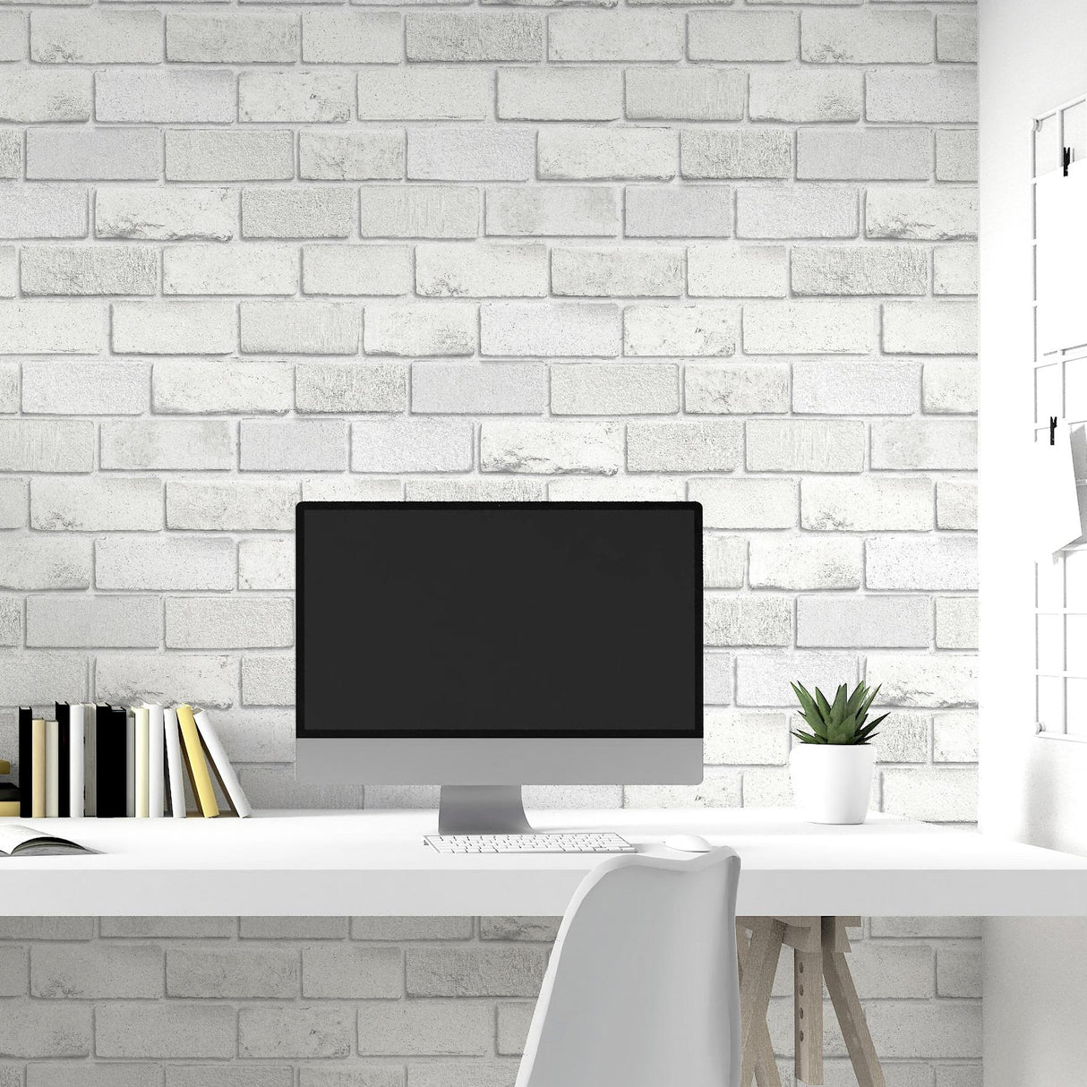 York Irving White Diamond Brick Wallpaper