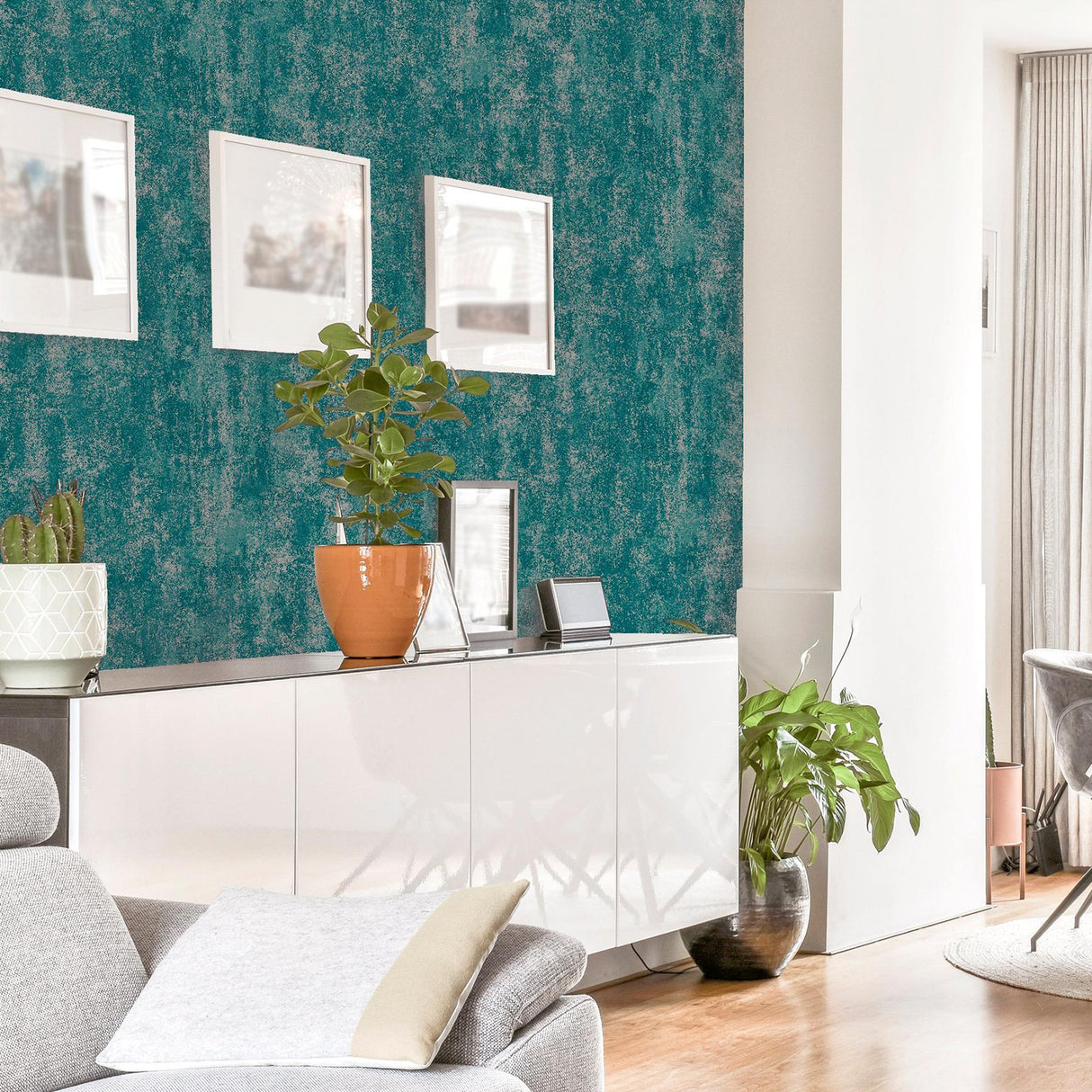York Velour Teal Distressed Wallpaper