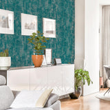 York Velour Teal Distressed Wallpaper