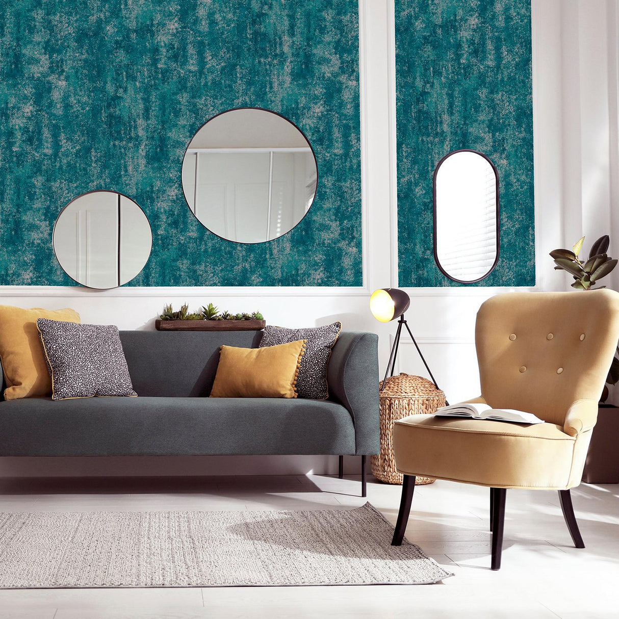 York Velour Teal Distressed Wallpaper