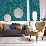 York Velour Teal Distressed Wallpaper