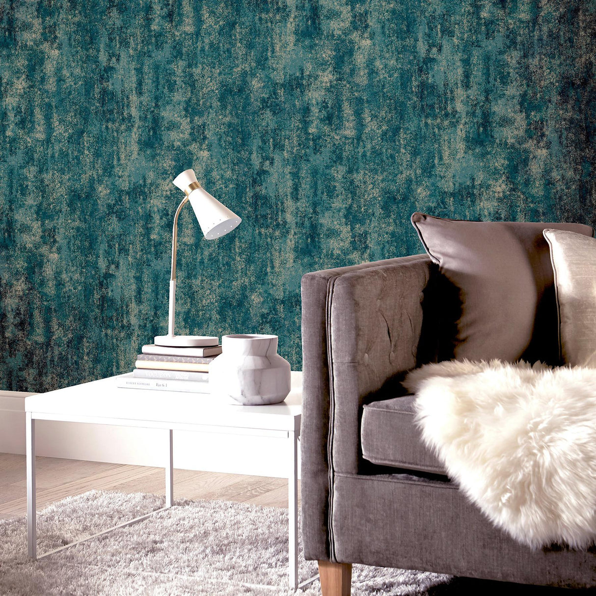 York Velour Teal Distressed Wallpaper