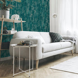 York Velour Teal Distressed Wallpaper