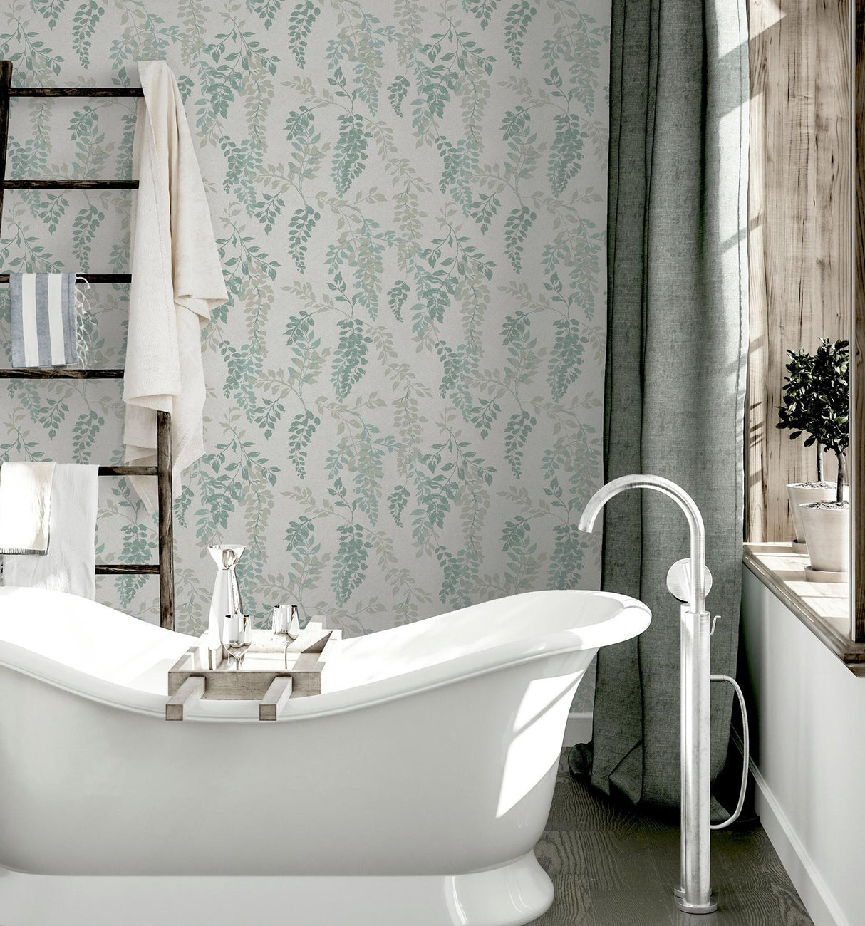 York Manami Green Wisteria Wallpaper