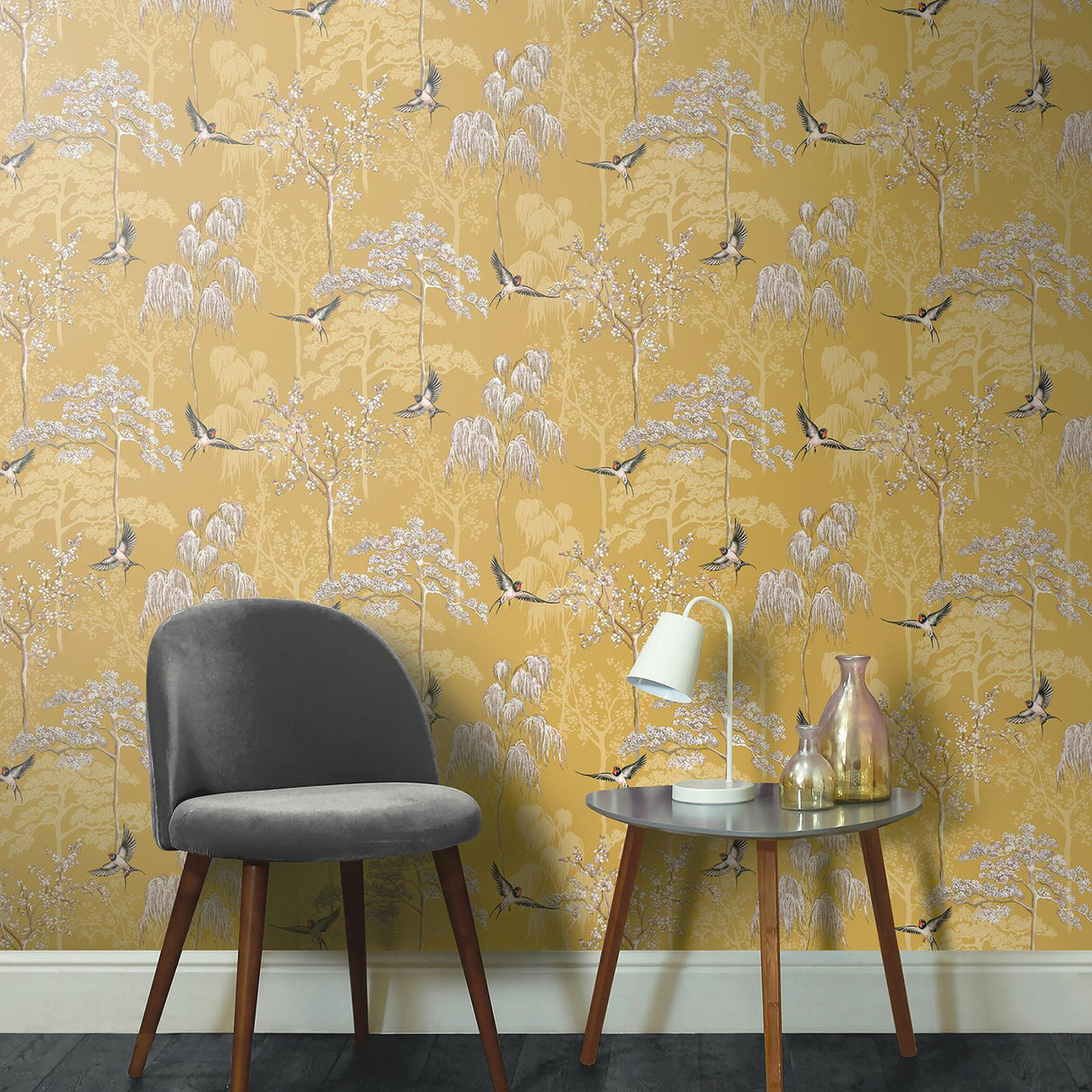 York Asuka Yellow Sparrow Forest Wallpaper