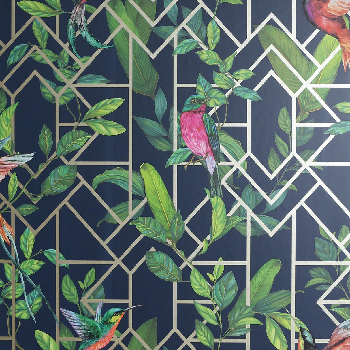 York Thelma Navy Tropical Deco Wallpaper