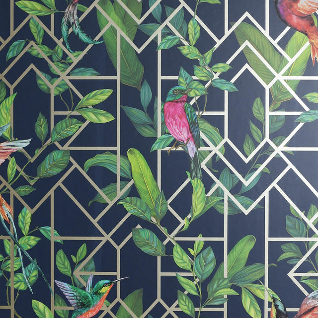 York Thelma Navy Tropical Deco Wallpaper