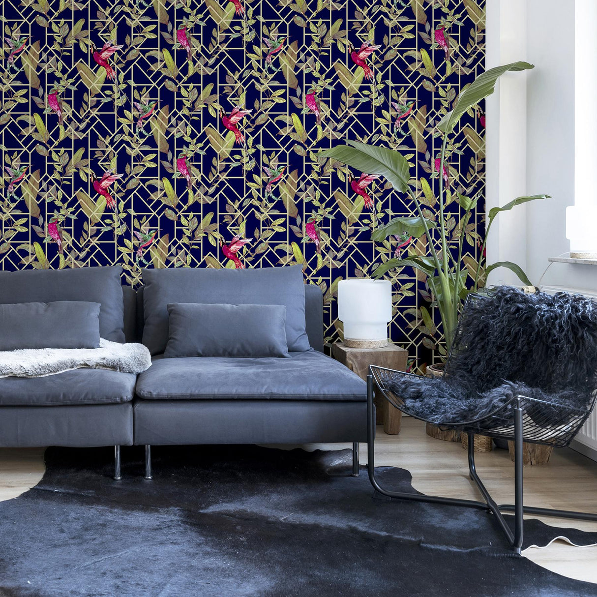 York Thelma Navy Tropical Deco Wallpaper