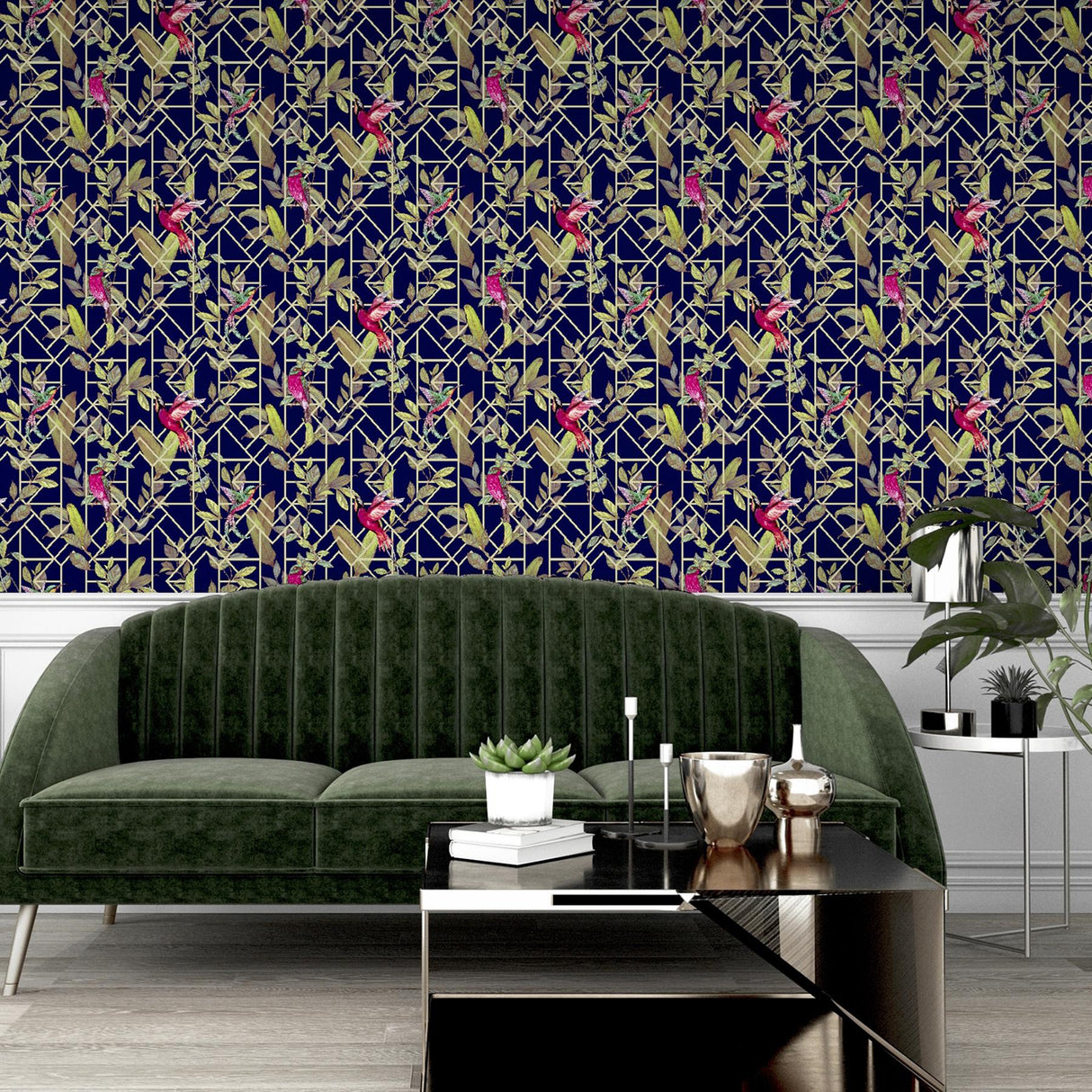 York Thelma Navy Tropical Deco Wallpaper