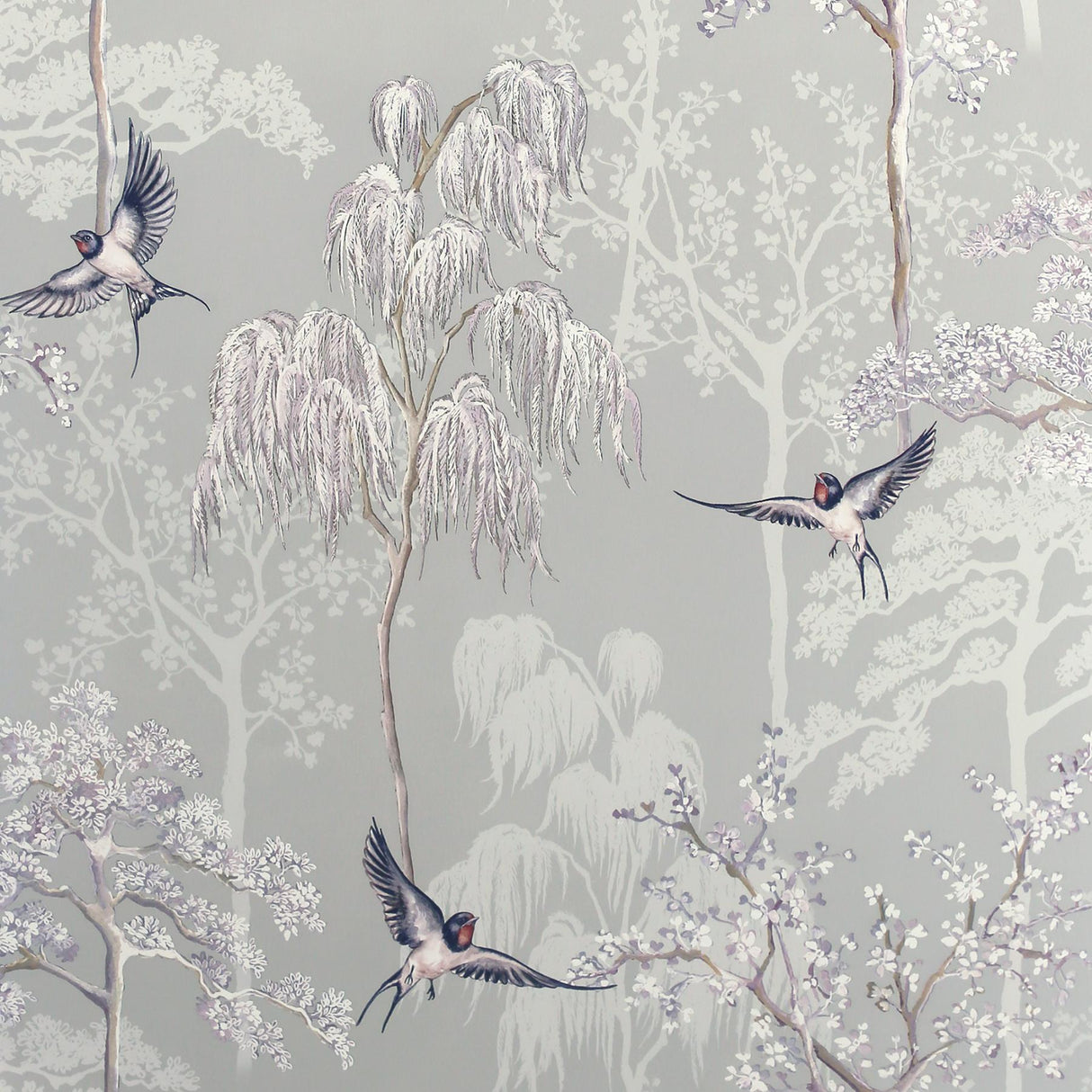 York Asuka Grey Sparrow Forest Wallpaper