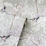 York Asuka Grey Sparrow Forest Wallpaper