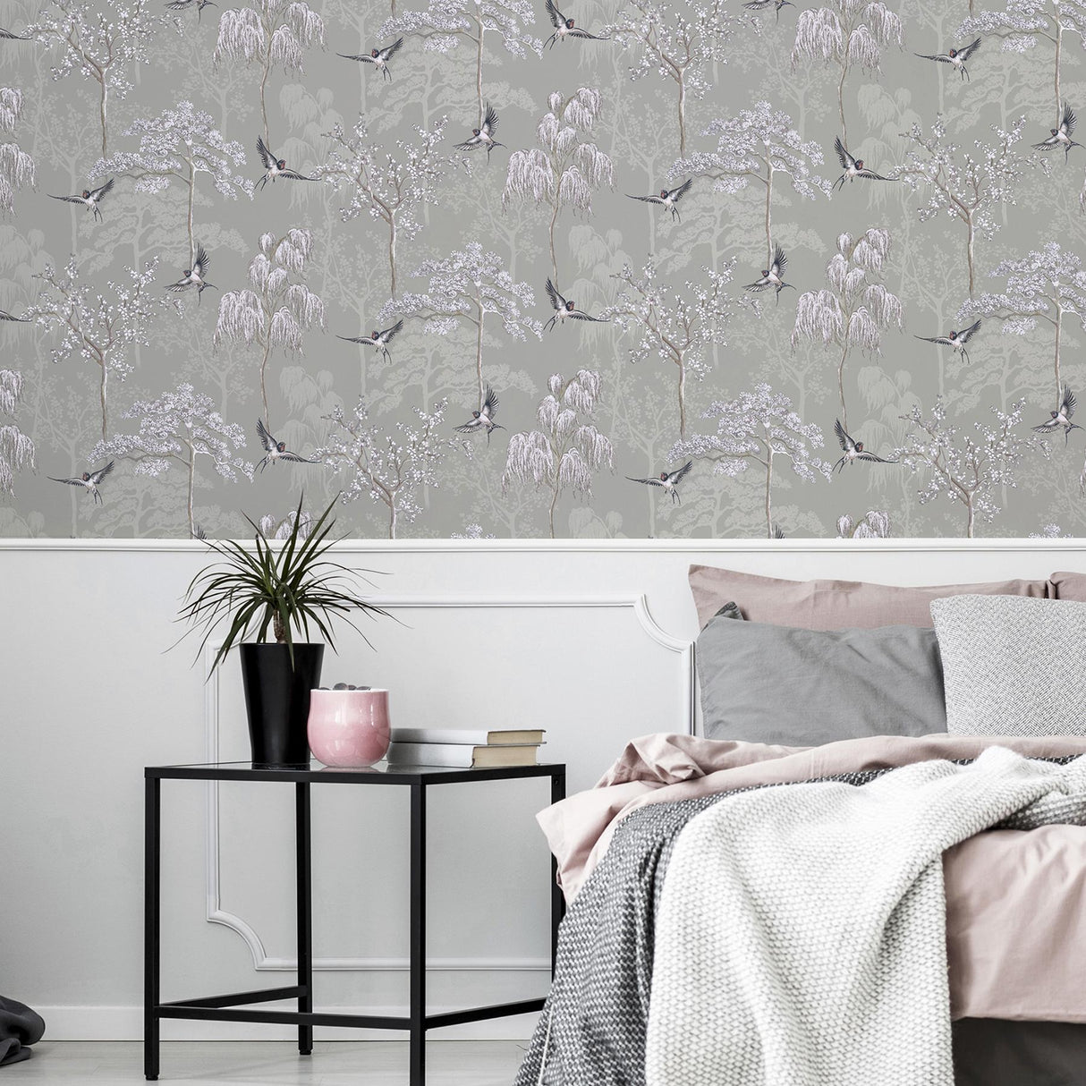 York Asuka Grey Sparrow Forest Wallpaper