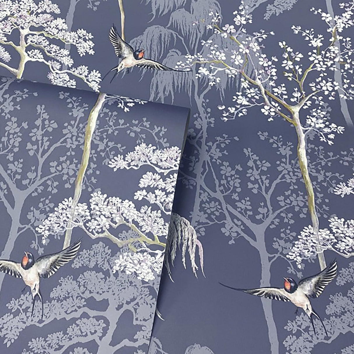 York Asuka Blue Sparrow Forest Wallpaper