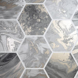 York Marlon Charcoal Hexagon Tiles Wallpaper
